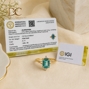 Bague pour femme de haute qualité en or jaune massif 14 carats avec diamant de laboratoire et Yag Paraiba Blue, bijoux minimalistes certifiés IGI - Product Image 6