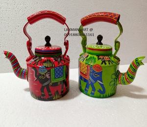 Aluminium Metal <b>Elephant</b> Hand Painted Teapot Kettles for Home <b>Decor</b> Wholesale Supplier From India - Product Image 1