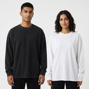 T-shirts amples à manches longues pour hommes et femmes, 300 GSM, 100% coton, col rond, style oversize, unisexe - Product Image 6