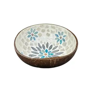 镶嵌珍珠母椰子碗耐用椰子碗木勺碗套装工艺品越南沙拉