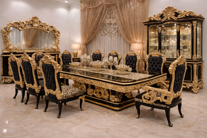 Muebles de Comedor Clásicos de Lujo Maharani con Consola y Vitrina, Juego de Comedor de Diseño de Lujo para 8 Personas, Muebles Confortables - Product Image 2