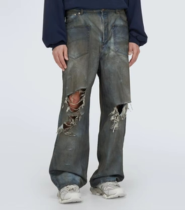 Jeans de Hombre 100% Algodón con Acabado Encerado Personalizado, Estilo Baggy, Efecto Pintura de Barro, 14 OZ - Product Image 4