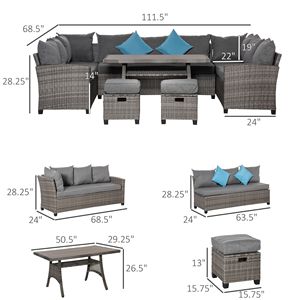 Set di Mobili da Giardino in Vimini PE a 6 Pezzi con 3 Divani, 2 Pouf e Tavolo da Pranzo con Piano in WPC a Doghe - Product Image 2