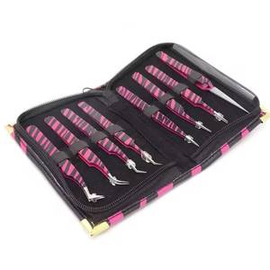 Ensemble de pinces à cils de précision en acier inoxydable, pointe lisse, motif zèbre rose et noir, étui zippé, 6 pièces - Product Image 5