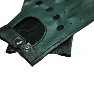 Dark Green Driving <b>Gloves</b> Perforated Leather Breathable Summer Fashion Snap Button Classic Style Mens Car Driving <b>Gloves</b> - Product Image 6