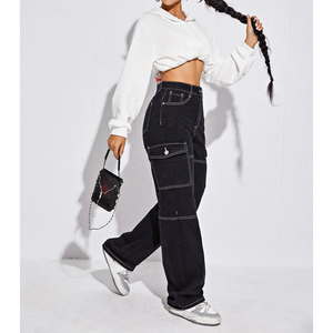 Pantalones de pierna ancha para mujer, Vaqueros rectos versátiles de cintura alta, con bolsillos, color marrón, Vintage, holgados, 2023 - Product Image 6