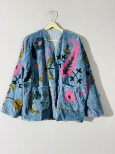 Hand Embroidered <b>Velvet</b> Suzani Jacket – Boho Festival Coat, Floral Paisley Embroidery, Artistic Outerwear - Product Image 1