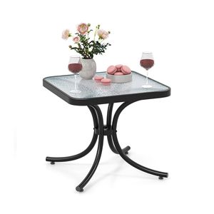 Tavolo da Esterno con Piano in Vetro Temperato e Telaio in Alluminio Resistente per Giardino e Bordo Piscina, Nero - Product Image 4