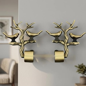 Antique Brass Tree Branch <b>Curtain</b> Holdbacks with Birds Decorative Rod Accessories for Living Room - Product Image 1