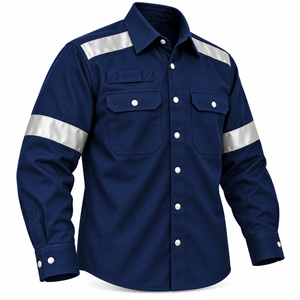 เสื้อเชิ้ตผู้ชายกันไฟพิมพ์โลโก้ได้ ทนทานสำหรับงานภาคสนาม พร้อมแถบสะท้อนแสง สีพื้น ชุดยูนิฟอร์มงานทางทะเลแบบสั่งทำได้ - Product Image 3