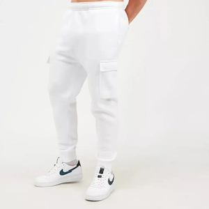 Men <b>White</b> Cotton Sweatpants Elastic Waist Side Pockets Casual <b>Joggers</b> Autumn Wear - Product Image 1