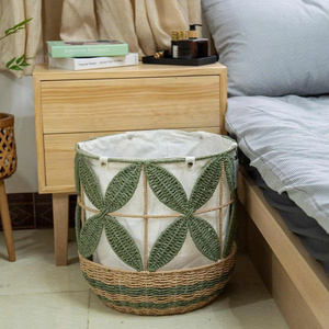 Cesta de Almacenamiento de Papel Artesanal Estética con Patrón de Hojas Verdes, Ecológica, Multiusos, Decoración para el Hogar de Vietnam - Product Image 4