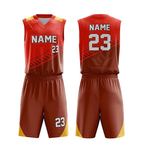 Ensemble d'uniformes de basket-ball rouges personnalisés, unisexe, col en v, sans manches, short en jersey sublimé, nom personnalisé, numéro 23, vêtements d'équipe - Product Image 6