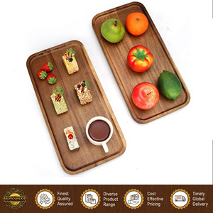 Plateaux rectangulaires en bois au design moderne, plateaux de service pour apéritifs et fruits, décoration, grands plateaux en bois d'acacia, assiettes à collation sans danger pour les aliments - Product Image 4