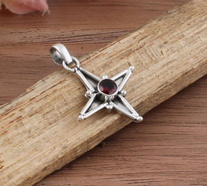 Piedra Preciosa de Granate Rojo Natural en Forma de Estrella, Plata de Ley 925 Chapada en Platino, Estilo Vintage, Joyería al por Mayor, Unisex, Piedra de Nacimiento de Enero - Product Image 3