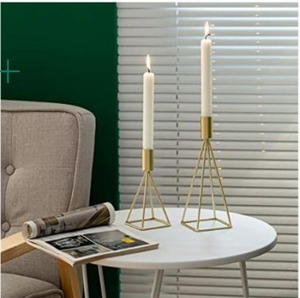Designer Pyramid Shape Gold Finished Metal Candle Stands Elegant Centerpieces Ideal For <b>Dining</b> <b>Table</b> And Living Room Decor - Product Image 2
