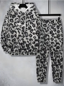 Men Leopard Print Hooded <b>Tracksuit</b> Full Length Casual Set Breathable Polyester Autumn Wear Regular Fit With Side Pockets Sports - Product Image 4