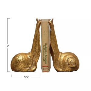 Serre-livres en forme d'escargot plaqué or, 9 pouces, décoration sculpturale bohème, 2 pièces - Product Image 1