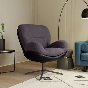 Poltrona Girevole a 360 Gradi, Design Moderno in Ciniglia, Comoda Struttura in Metallo Nero, Sedia Lounge in Ecopelle per Soggiorno - Product Image 1