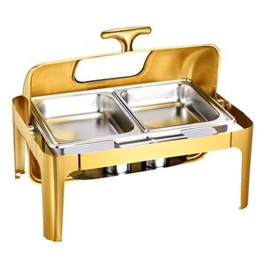 Scaldavivande Rettangolare Professionale da 9 Litri in Acciaio Inossidabile con Coperchio a Rullo - Set Completo per Buffet e Catering - Product Image 6