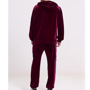 Wholesale Drawstring Velvet <b>Jacket</b> Trouser <b>Men</b> Lightweight Fleece Velour <b>Pullover</b> Hooded Winter Solid Breathable Eco-Friendly - Product Image 2