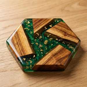 Art Resin Wood Coaster Handmade <b>Epoxy</b> Resin and Natural Wood Cup Coaster for Dining <b>Table</b> Office Use Decor House warming Gifts - Product Image 6
