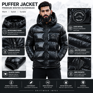 Blouson matelassé noir à capuche pour homme, en polyester/coton, coupe-vent, imperméable, rembourré, décontracté, pour l'hiver, avec logo brodé - Product Image 5