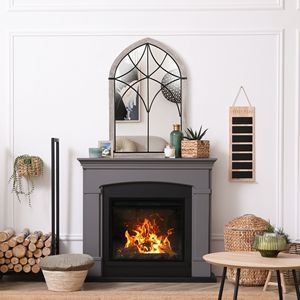 Specchio da Parete Rustico Moderno in Stile Nordico con Cornice Effetto Legno 36,5 X 23,5 Pollici, Forma ad Arco per Soggiorno e Camera da Letto - Product Image 5