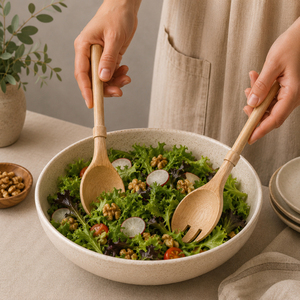 Trending Handcrafted Wood Salad Servers Set Eco-Friendly Wooden Serving Spoons for Tossing Salad <b>Pasta</b> and Fruits Low Price - Product Image 4