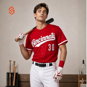 Maillot de baseball Cincinnati pour homme, manches courtes, rouge, boutons sur le devant, haut de sport d'équipe, coupe régulière, toutes saisons - Product Image 1