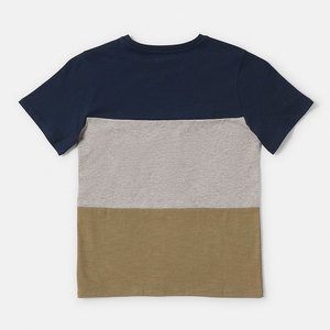 เสื้อยืดคอกลมแขนสั้นผู้ชาย ลายบล็อกสีสันสดใส สไตล์ลำลอง สำหรับวัยรุ่น ฤดูร้อน  ผ้าถักลายแบบกำหนดเองและผ้าถักแบบ Patchwork - Product Image 4