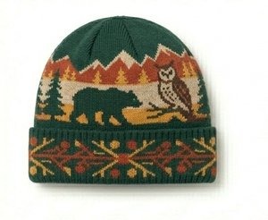 <b>Green</b> Knit <b>Beanie</b> Hat with Argyle Pattern 56-58CM Unisex Winter Cap for Adults Casual Style 100% Acrylic Hand Knitted - Product Image 1