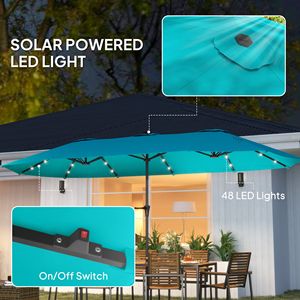 Ombrello blu doppio lato 13ft con luci solari grande Patio ombrellone e manovella per giardino o giardino - Product Image 4