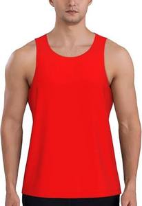 เสื้อกล้ามผู้ชายสีแดง ผลิตจากผ้าฝ้ายถักนุ่ม ระบายอากาศได้ดี 100%  ดีไซน์สวมใส่สบายสำหรับฤดูร้อน  โลโก้ด้านหน้า แห้งเร็ว - Product Image 3