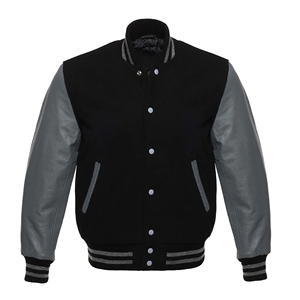 Veste universitaire noire et grise pour homme avec logo personnalisé, patchs brodés et logo lettre R, style preppy, coupe classique, pour l'automne - Product Image 2