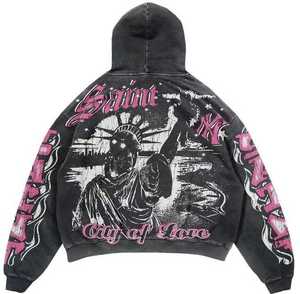 ชุดเซ็ตเสื้อฮู้ดดี้พิมพ์ลายตามสั่ง พร้อมกางเกงขายาวทรงบэгกี้ผ้าฝ้ายพิมพ์ลายทั้งตัวแบบแอซิดวอช 2 ชิ้น - Product Image 3