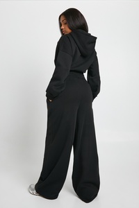 Pantalon de jogging noir pour femme, taille haute, coupe large et droite, avec cordon de serrage, décontracté, ample, pour le loisir, vente en gros - Product Image 6