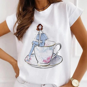 Camiseta de Verano con Cuello Redondo y Manga Corta Estampada para Mujer, Talla Grande, Holgada, Personalizada - Product Image 6