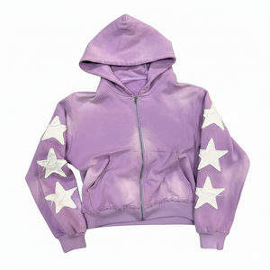 <b>Tie</b>-Dye <b>Blue</b> Hooded Zip-Up Sweatshirt With White Stars Regular Fit Unisex Casual Autumn Wear French Terry Cotton 100% Cotton fit - Product Image 2