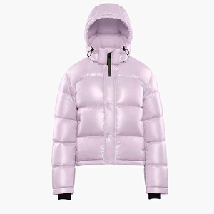 Light Purple Down Puffer <b>Jacket</b> Stand Collar <b>Short</b> Length Casual Winter Coat Windproof Slim Fit Regular <b>Sleeve</b> Solid Color - Product Image 2