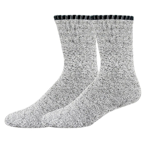 Chaussettes mi-mollet pour femme, gris avec bordure rouge, en mélange de coton tricoté thermique, chaudes pour l'hiver, usage quotidien, motif uni, style classique - Product Image 2