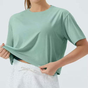 Women <b>Red</b> Oversized Boxy Fit T-<b>Shirt</b> Unique Plaid Pattern Breathable Summer Short Apparel Low MOQ Sale Front Logo T-<b>Shirts</b> - Product Image 1
