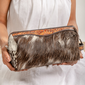Nuevo Estuche de Maquillaje Redondo de Cuero Repujado a Mano de Lujo Estilo Occidental, Organizador de Viaje para Joyas y Cosméticos de Cuero Genuino de Vaca - Product Image 1