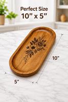 Plateau de rangement ovale en bois avec gravure florale, design moderne et luxueux, finition polie, compatible lave-vaisselle, multifonctionnel pour table, pour un rangement soigné