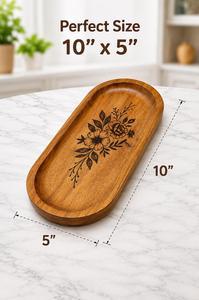 Bandeja Ovalada de Madera con Grabado Floral, Diseño Moderno y Lujoso, Acabado Pulido, Apta para Lavavajillas, Multifuncional, para Organización de Mesa - Product Image 4