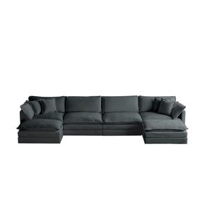 Divano Sezionale a U Grande Reversibile con Chaise Longue, Comodo, con Doppi Pouf Extra, in Ciniglia Grigia, Modulare per Soggiorno - Product Image 4
