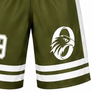 Shorts de hockey sur glace sublimés vert olive pour hommes, en polyester rayé, pour l'entraînement et les matchs d'équipe - Product Image 4