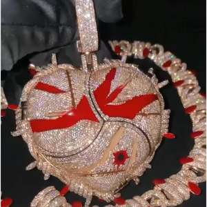 Pendentif personnalisé en forme de cœur serti de diamants VVS Moissanite, chaîne à maillons, pendentif en argent 925, bijoux fins Hip Hop - Product Image 1