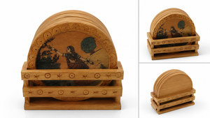 Posavasos de Madera Natural Blanca Hechos a Mano, Elegantes y Rústicos, Estilo Folclórico, Duraderos y Elegantes, Decoración para Mesa, Juego de 6 Bandejas - Product Image 2