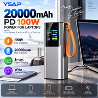 Batterie externe pour ordinateur portable en alliage d'aluminium 2-en-1 PD100W 20000 mAh avec affichage LED intelligent, compatible téléphones